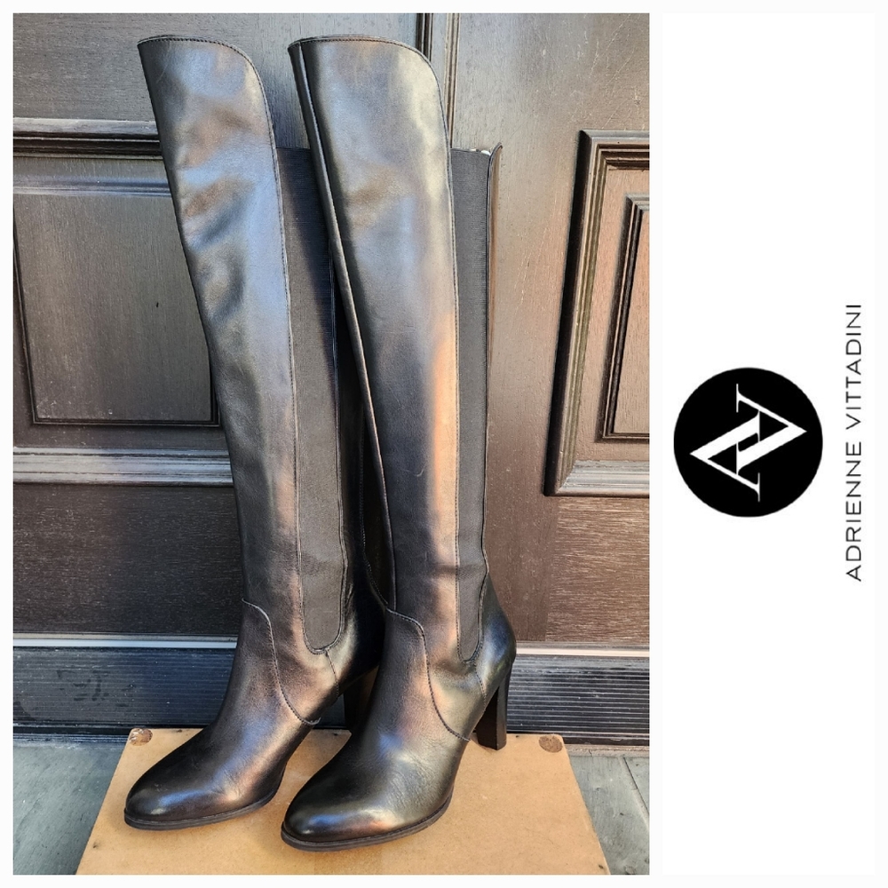 Sexy Black Leather OTK Boots by Adrienne Vittadini
